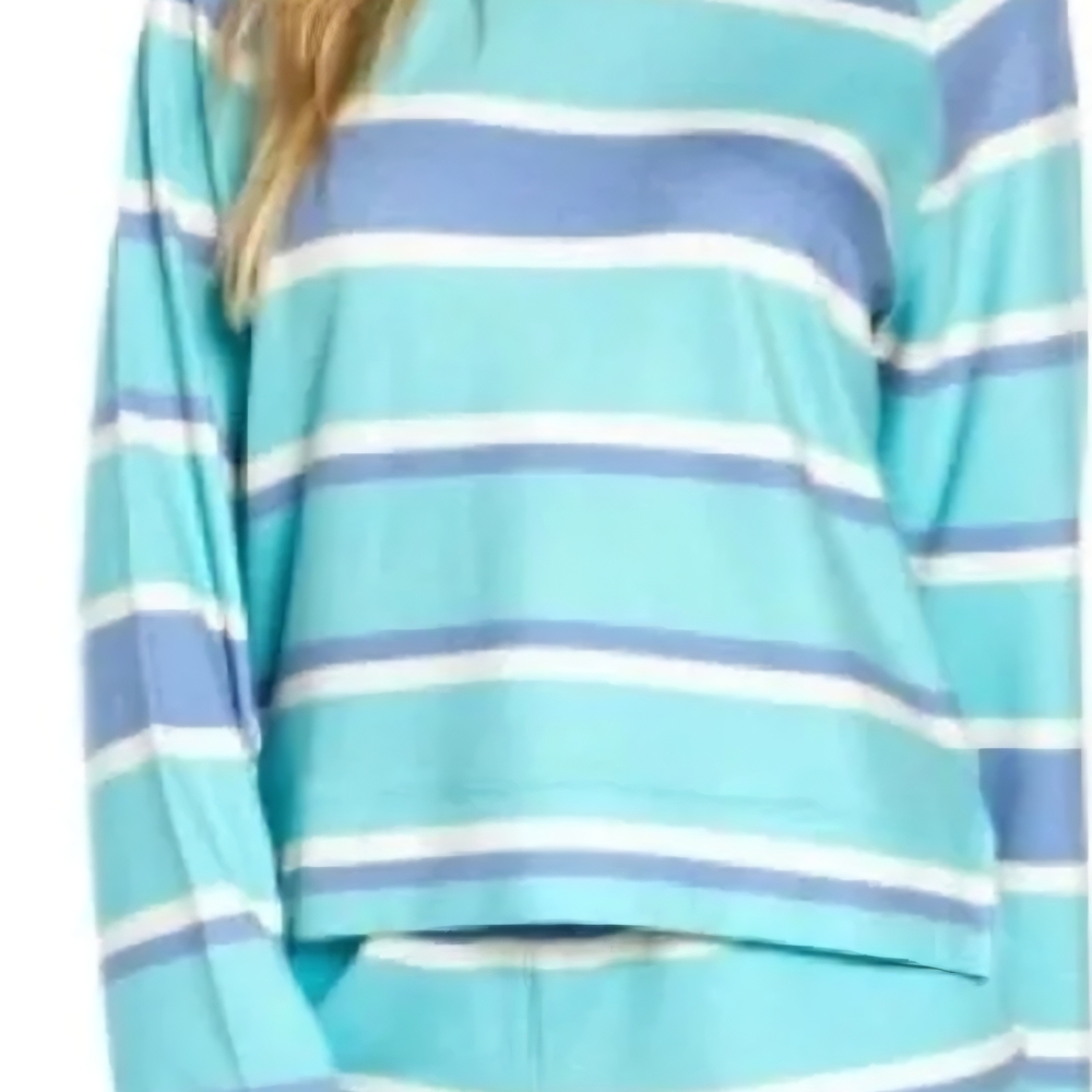 NEW Wildfox Blue, Teal and White Striped Pajama Set - Sz Large - Picture 2 of 5